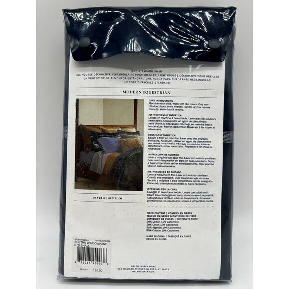 Ralph Lauren Home Equestrian Windowpane Sham Navy Standard Sham NEW $185., - Picture 10 of 12